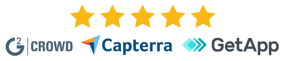 Five stars review recommendation on Capterra, Software Advice and GetApp review platforms